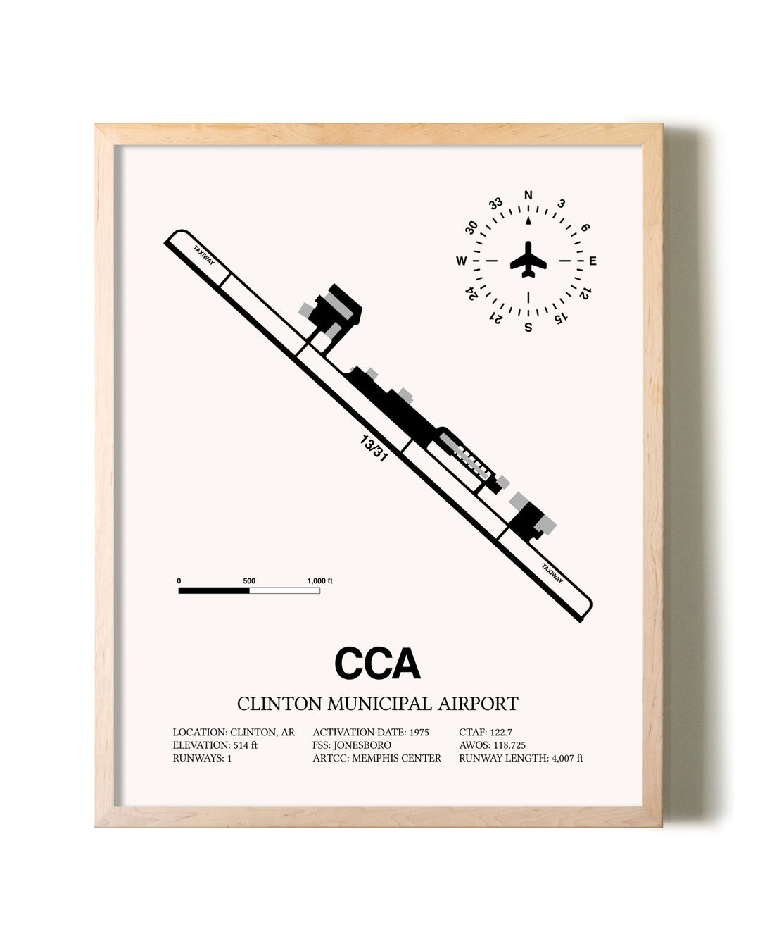 Clinton Municipal Airport framed wall art in white frame