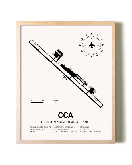 Clinton Municipal Airport framed wall art in white frame