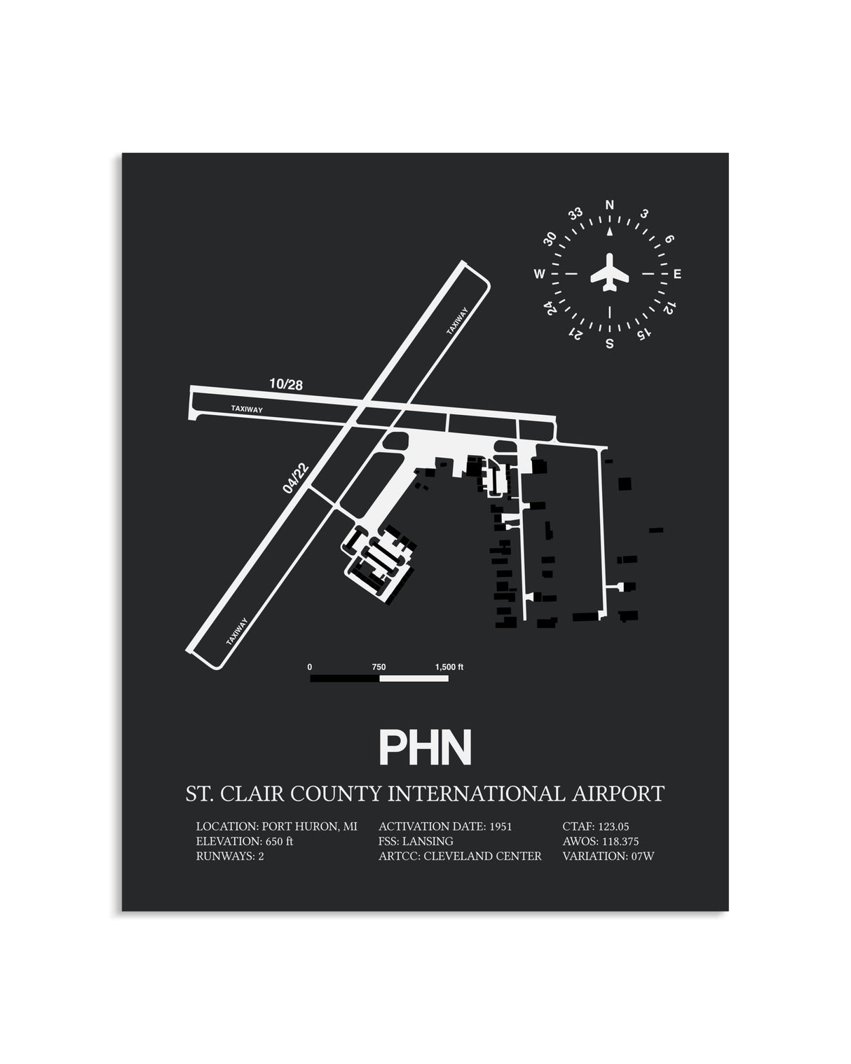 Gray Framed St. Clair County International Airport layout wall art poster