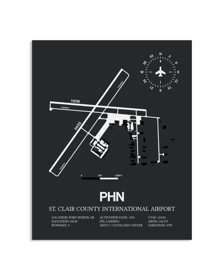 Gray Framed St. Clair County International Airport layout wall art poster