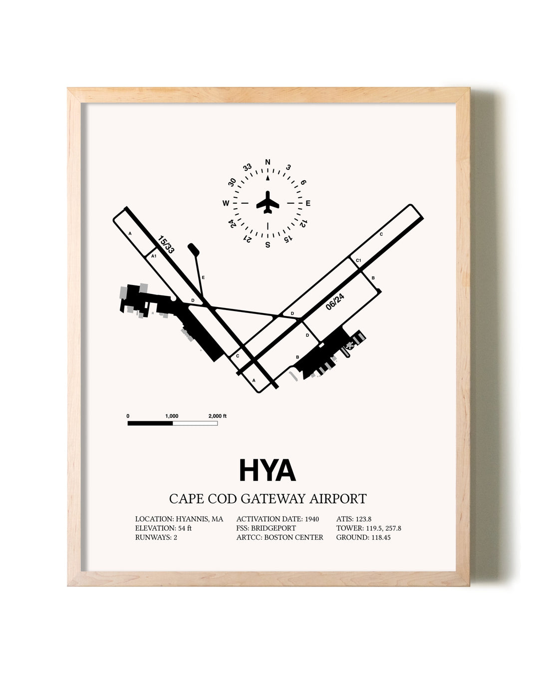 Cape Cod Gateway Airport framed wall art in white frame