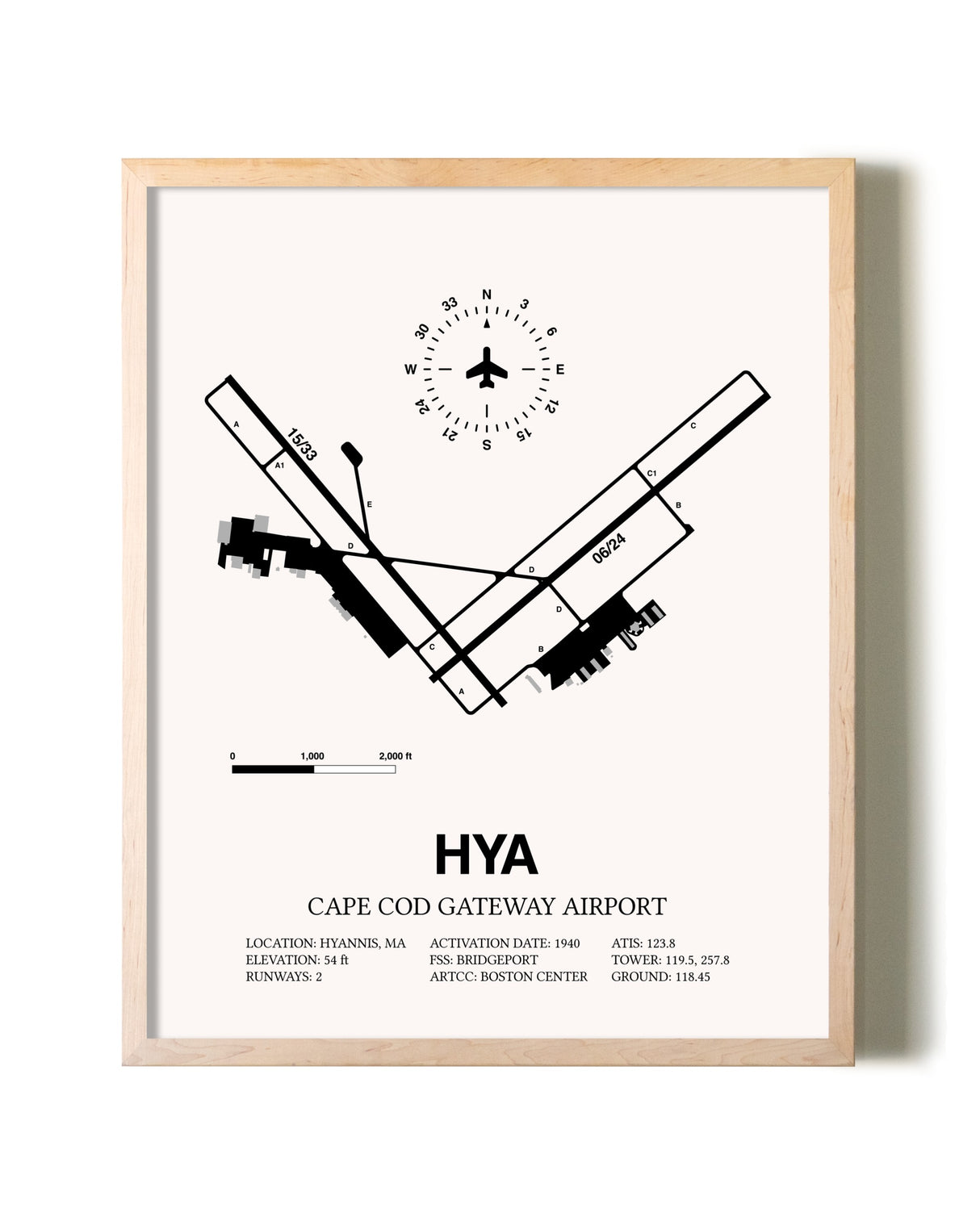 Cape Cod Gateway Airport framed wall art in white frame