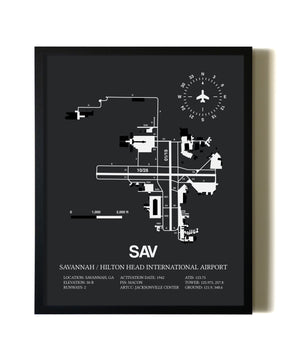 Unframed Savannah / Hilton Head International Airport map print poster