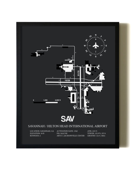 Unframed Savannah / Hilton Head International Airport map print poster