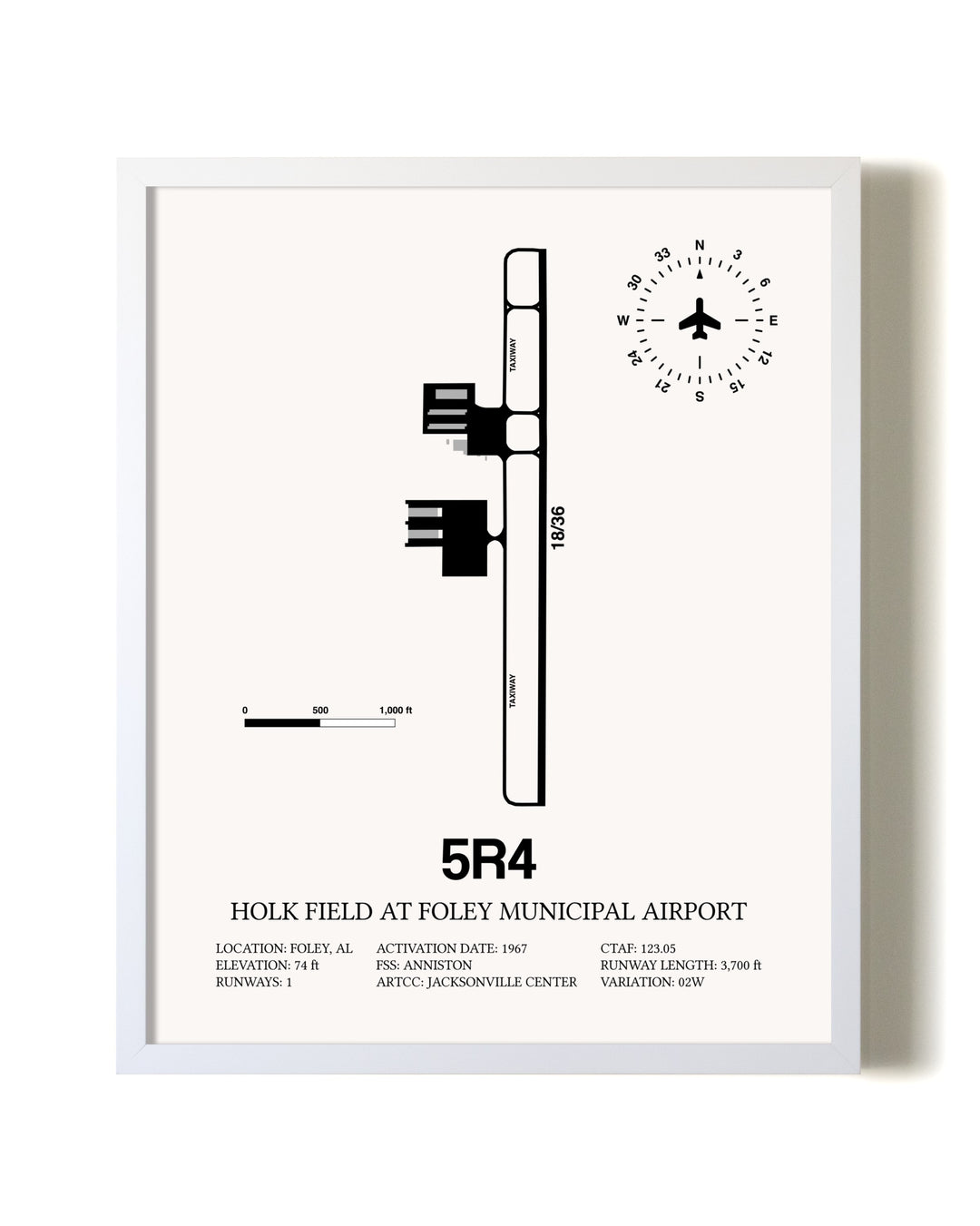 Holk Field at Foley Municipal Airport airport map poster in oak frame