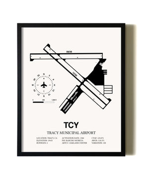 Framed Tracy Municipal Airport wall art poster in black frame