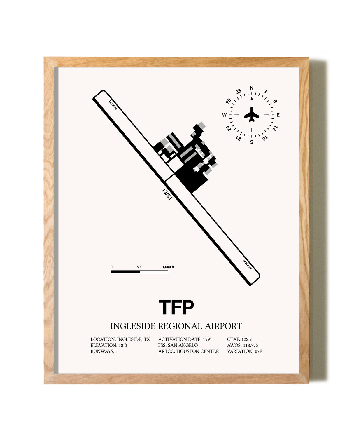 Ingleside Regional Airport framed print in natural wood frame