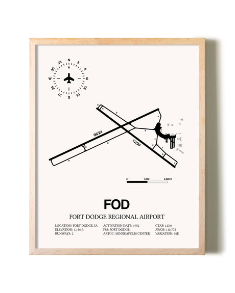 Fort Dodge Regional Airport framed wall art in white frame