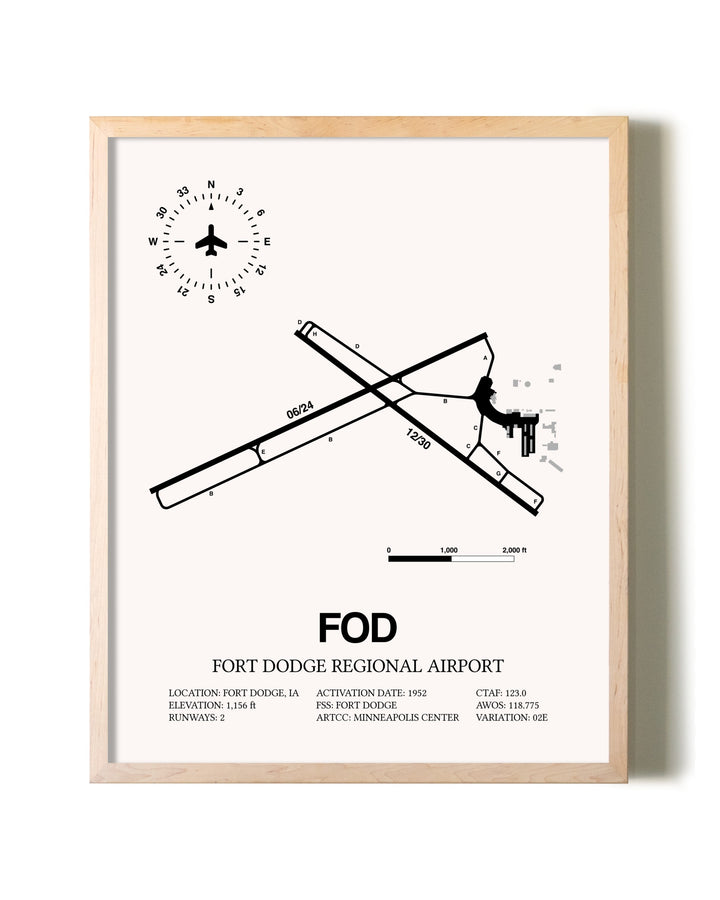Fort Dodge Regional Airport framed wall art in white frame