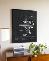 Gray Framed Savannah / Hilton Head International Airport wall art poster in black frame