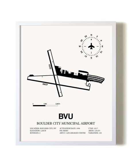 Boulder City Municipal Airport airport map poster in oak frame