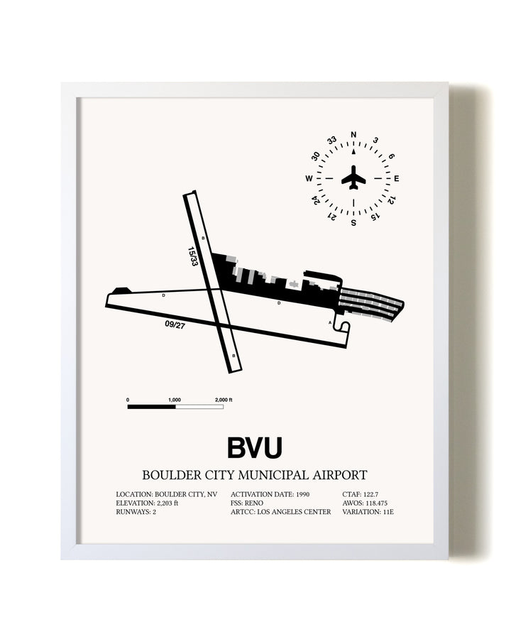 Boulder City Municipal Airport airport map poster in oak frame