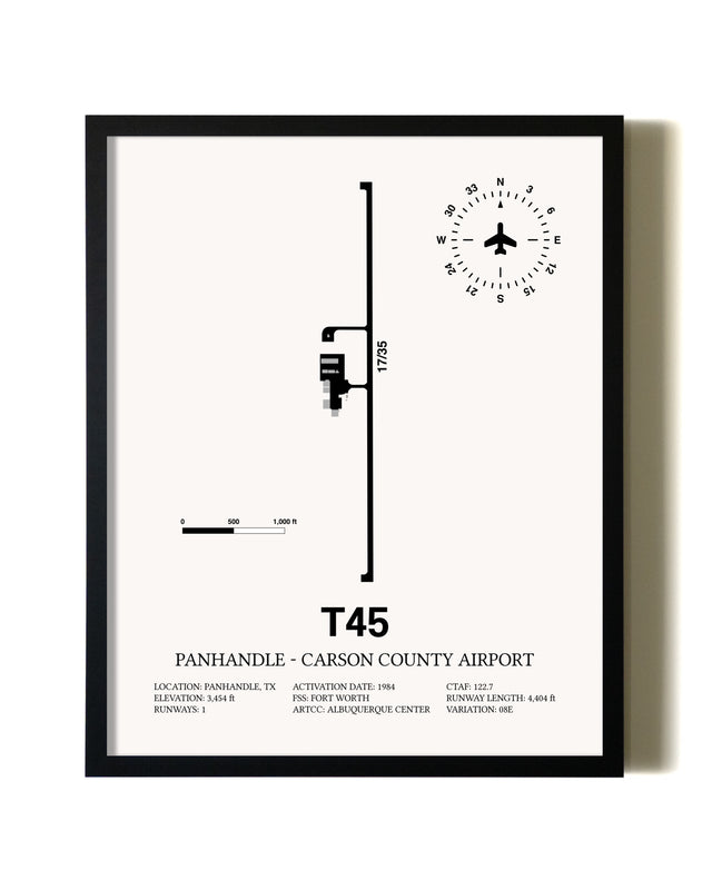 Framed Panhandle-Carson County Airport wall art poster in black frame