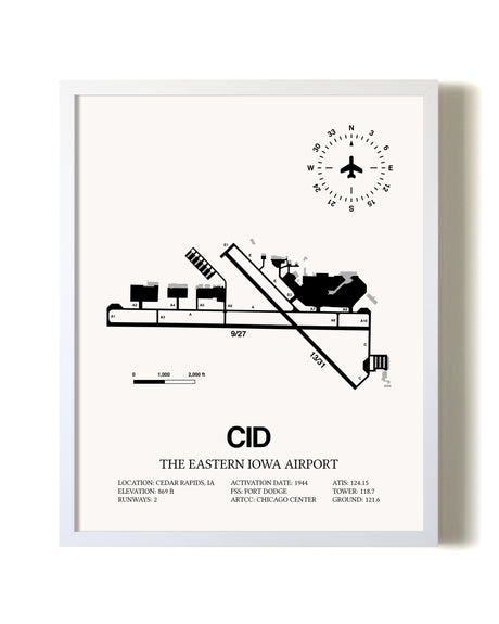 The Eastern Iowa Airport airport map poster in oak frame