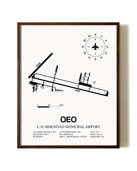 L. O. Simenstad Municipal Airport aviation print in walnut frame