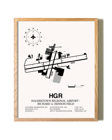 Hagerstown Regional Airport-Richard A. Henson Field framed print in natural wood frame