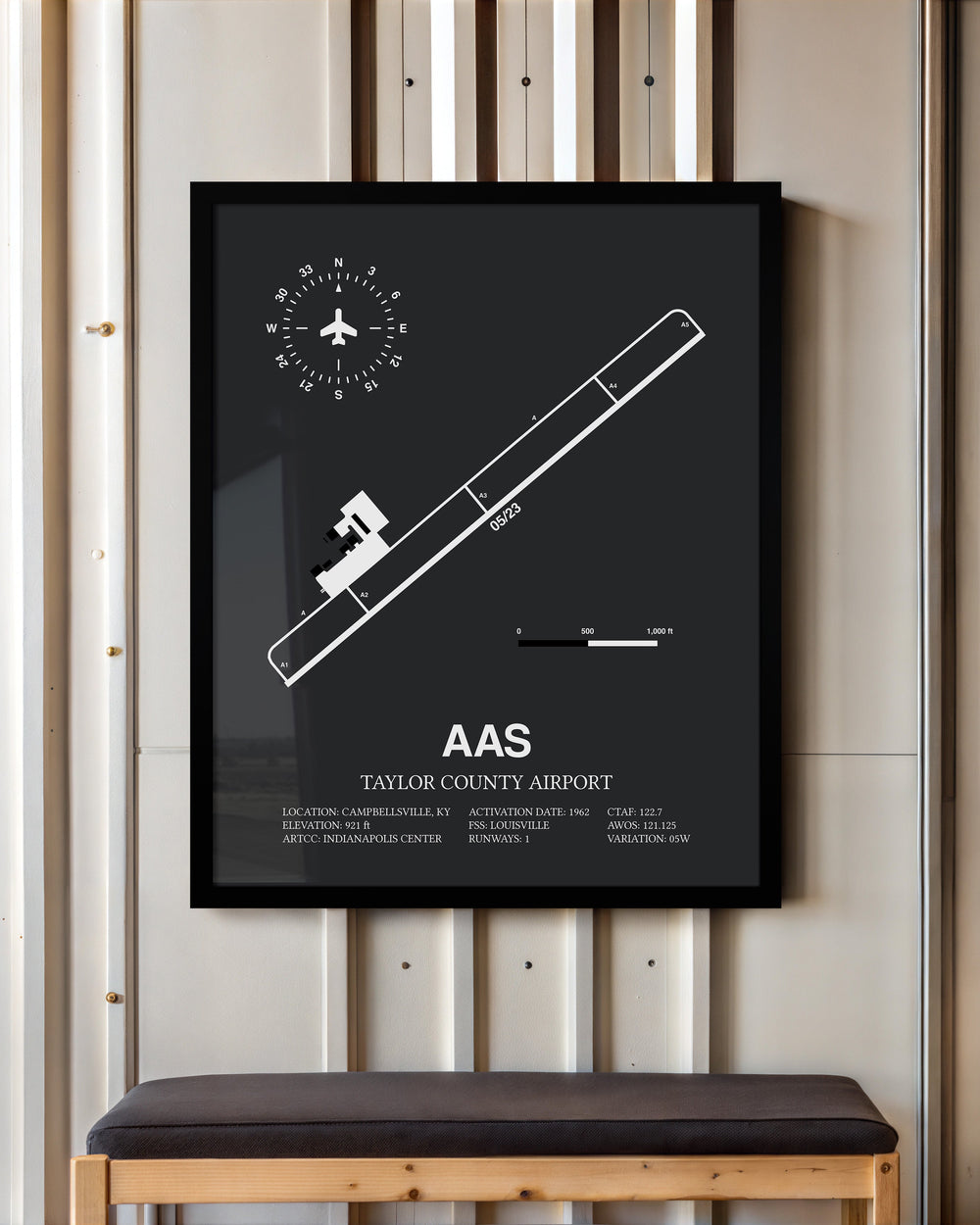 Framed Detailed Airport Map of Taylor County Airport (AAS) in Gray with a Black Frame