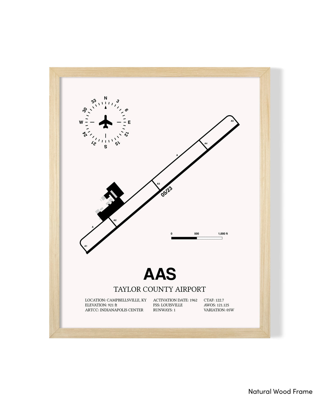 Detailed Airport Map of Taylor County Airport (AAS) in White with a Natural Frame