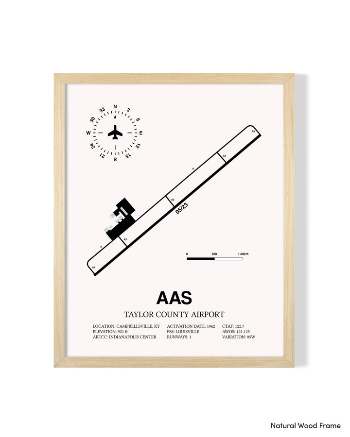 Detailed Airport Map of Taylor County Airport (AAS) in White with a Natural Frame
