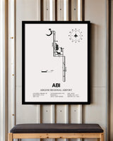 Framed Detailed Airport Map of Abilene Regional Airport (ABI) in White with a Black Frame