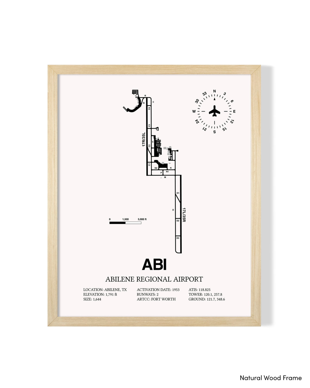 Detailed Airport Map of Abilene Regional Airport (ABI) in White with a Natural Frame