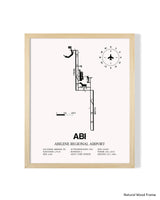 Detailed Airport Map of Abilene Regional Airport (ABI) in White with a Natural Frame