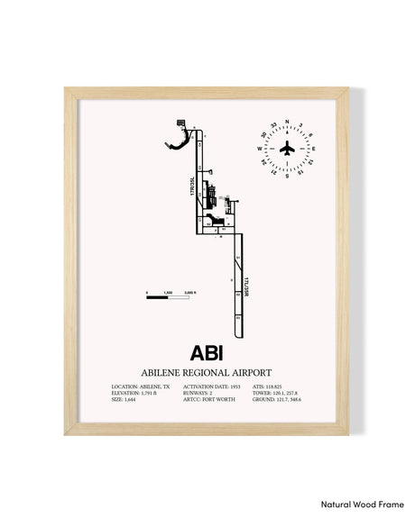 Detailed Airport Map of Abilene Regional Airport (ABI) in White with a Natural Frame