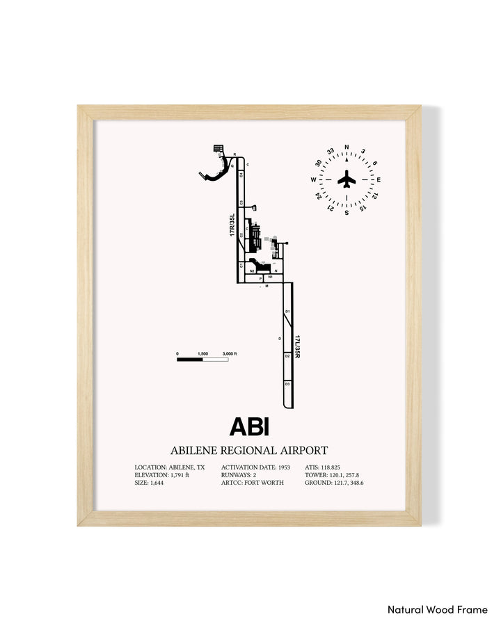 Detailed Airport Map of Abilene Regional Airport (ABI) in White with a Natural Frame