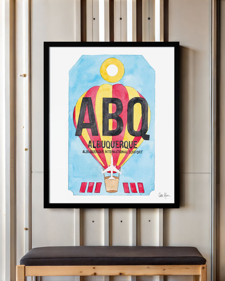 Framed Watercolor Print of Albuquerque International Sunport Airport (ABQ) with a Black Frame
