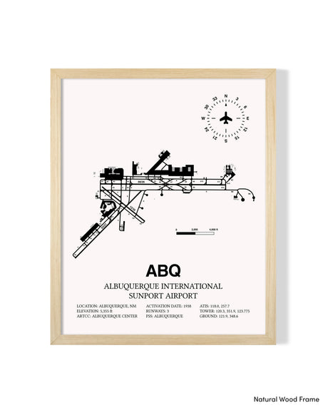 Detailed Airport Map of Albuquerque International Sunport (ABQ) in White with a Natural Frame