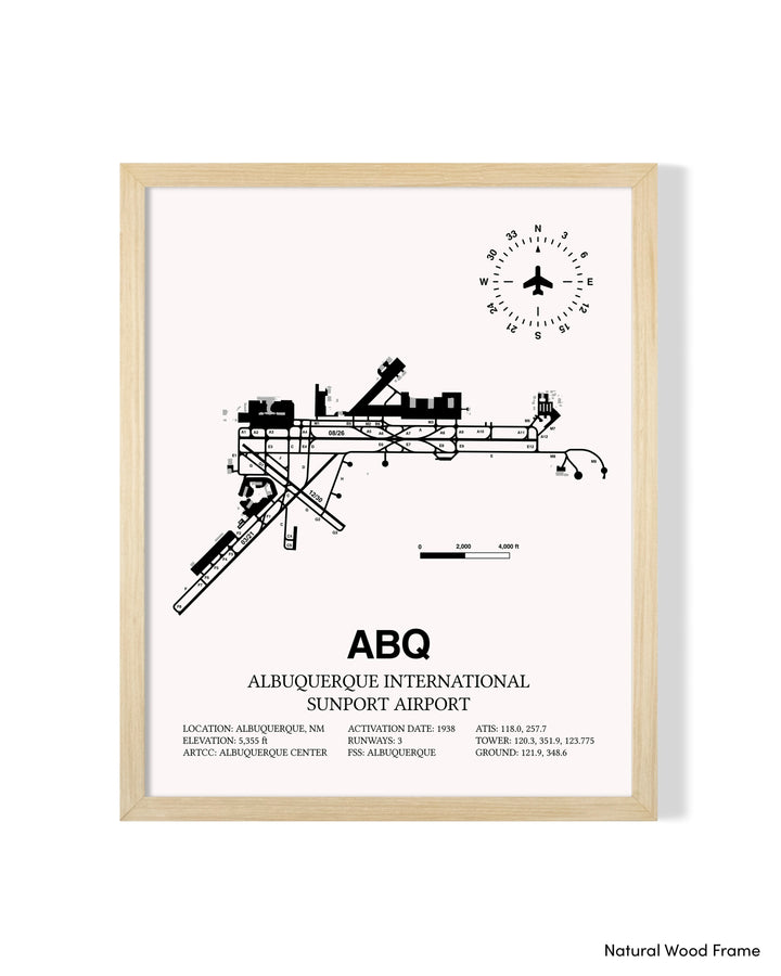 Detailed Airport Map of Albuquerque International Sunport (ABQ) in White with a Natural Frame