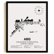 Framed Detailed Airport Map of Albuquerque International Sunport (ABQ) in White with a Black Frame