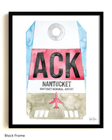 Framed Watercolor Print of Nantucket Memorial Airport (ACK) with a Black Frame