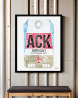 Framed Watercolor Print of Nantucket Memorial Airport (ACK) with a Black Frame