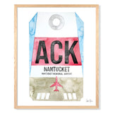 Framed Watercolor Print of Nantucket Memorial Airport (ACK) with an Oak Frame