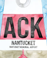 Closeup Watercolor Print of Nantucket Memorial Airport (ACK)