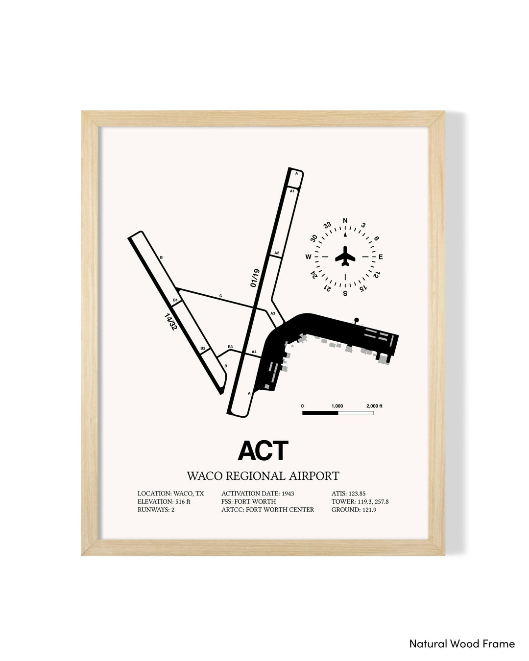 Detailed Airport Map of Waco Regional Airport (ACT) in White with a Natural Frame