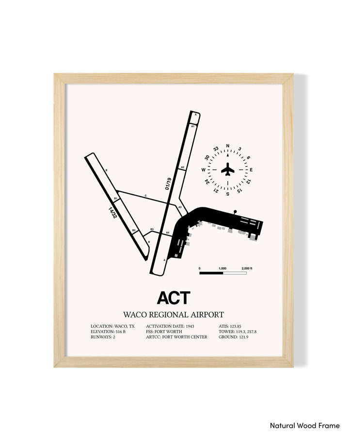 Detailed Airport Map of Waco Regional Airport (ACT) in White with a Natural Frame