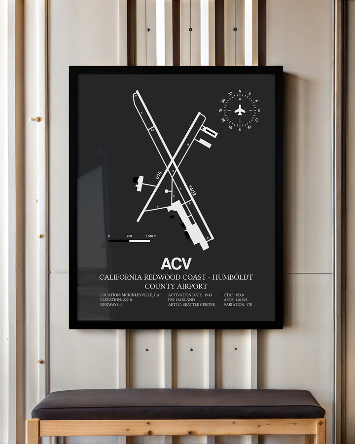ACV Airport Map, California Redwood Coast - Humboldt County Airport Print