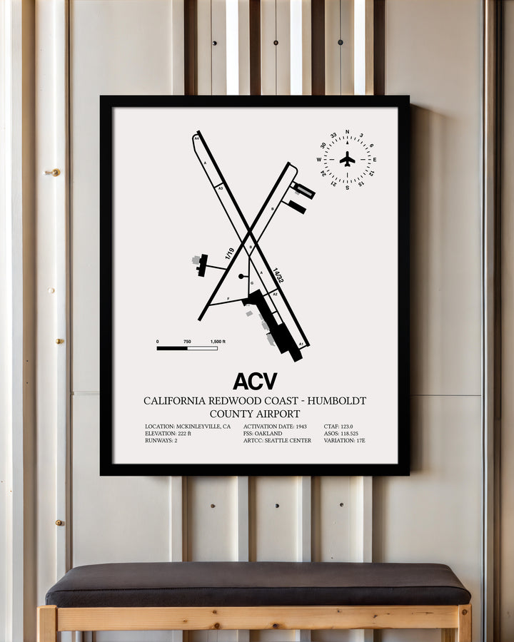 ACV Airport Map, California Redwood Coast - Humboldt County Airport Print