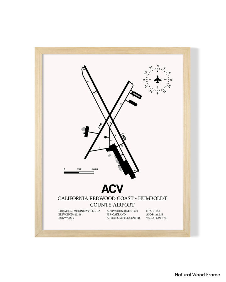 Detailed Airport Map of California Redwood Coast - Humboldt County Airport (ACV) in White with a Natural Frame
