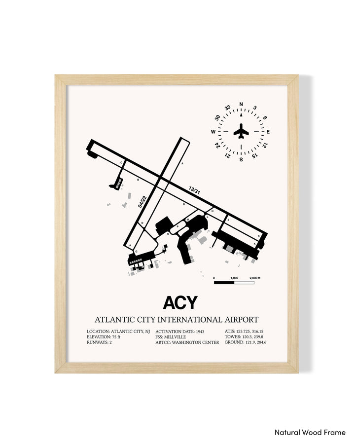 Detailed Airport Map of Atlantic City International Airport (ACY) in White with a Natural Frame