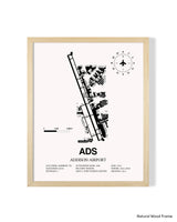 Detailed Airport Map of Addison Airport (ADS) in White with a Natural Frame