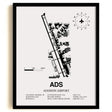 Framed Detailed Airport Map of Addison Airport (ADS) in White with a Black Frame