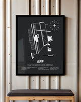 Framed Detailed Airport Map of USAF Academy Davis Airfield (AFF) in Gray with a Black Frame