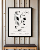 Framed Detailed Airport Map of USAF Academy Davis Airfield (AFF) in White with a Black Frame