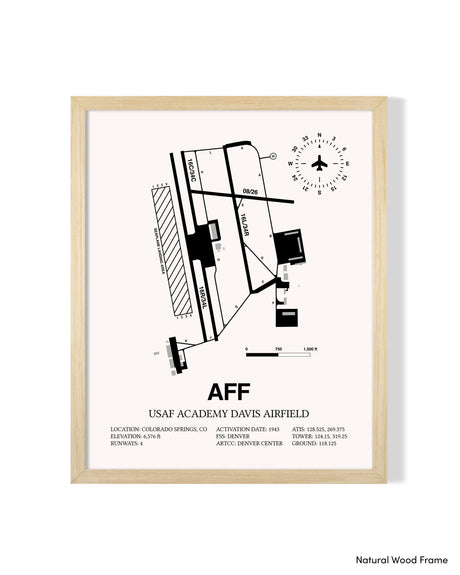 Detailed Airport Map of USAF Academy Davis Airfield (AFF) in White with a Natural Frame