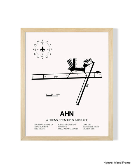 Detailed Airport Map of Athens Ben Epps Airport (AHN) in White with a Natural Frame