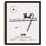 Framed Detailed Airport Map of Athens Ben Epps Airport (AHN) in White with a Black Frame