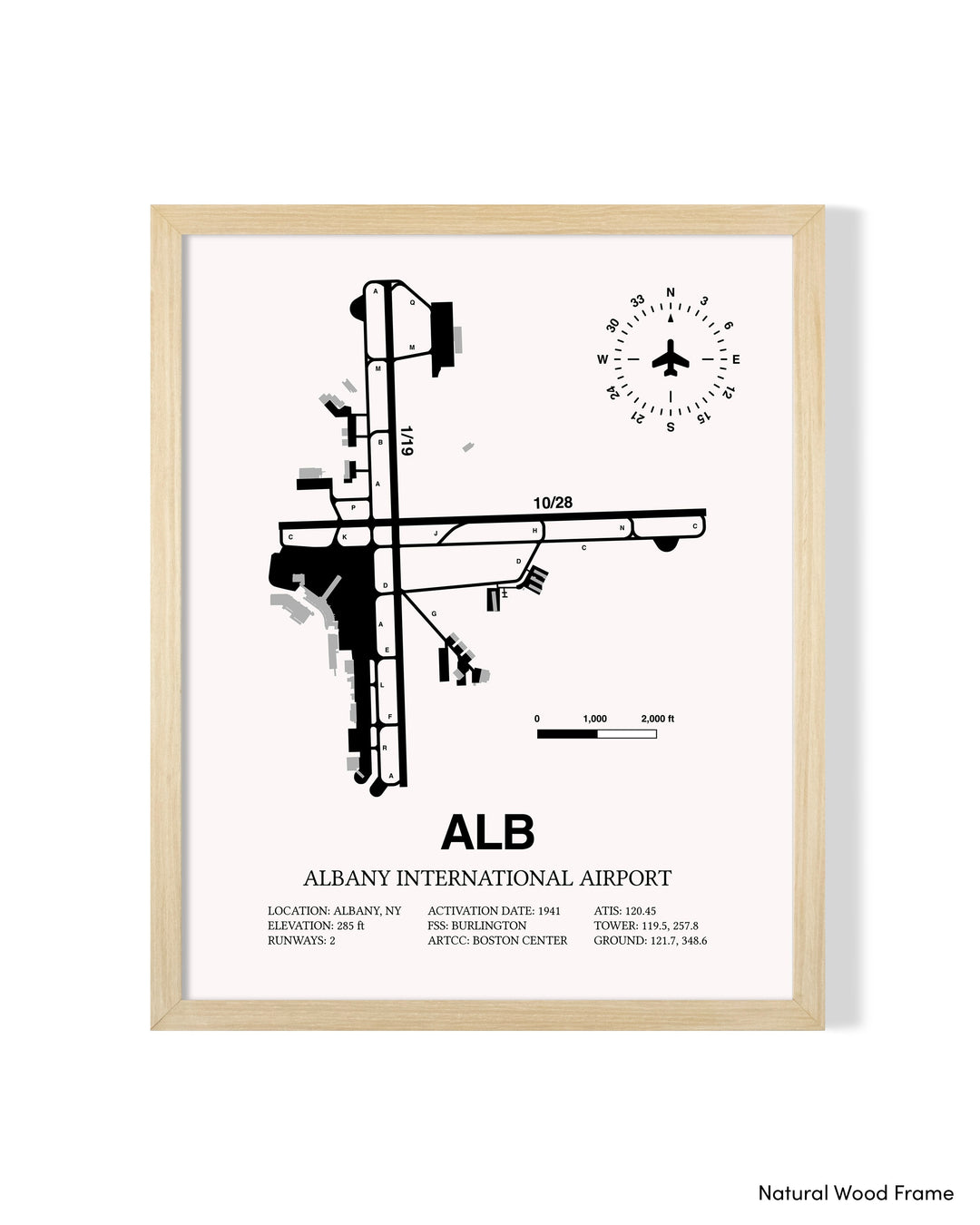 Detailed Airport Map of Albany International Airport (ALB) in White with a Natural Frame